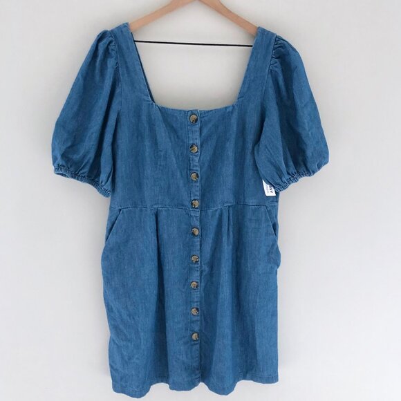 NWT Old Navy Puff-Sleeve Chambray Mini Dress - Picture 1 of 7